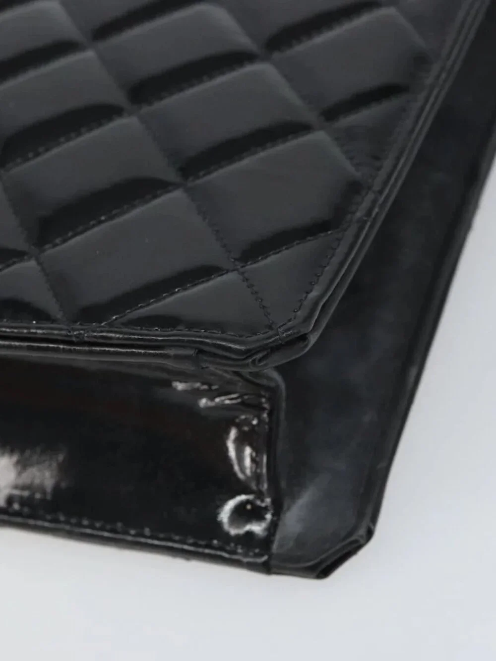 CHANEL Matelasse Hand Bag Patent leather Black Gold CC Auth BA9804